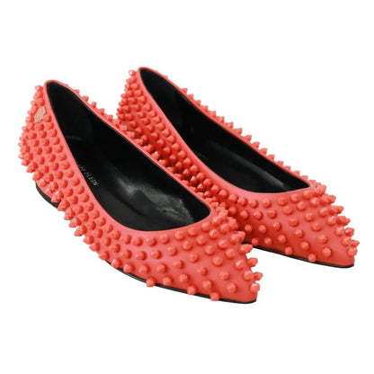 Vibrant Orange Leather Philipp Plein Pointed Ballerina Flats