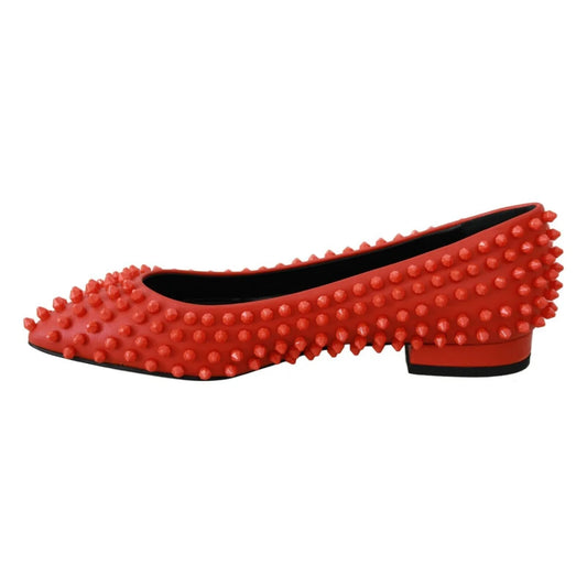 Vibrant Orange Leather Philipp Plein Pointed Ballerina Flats