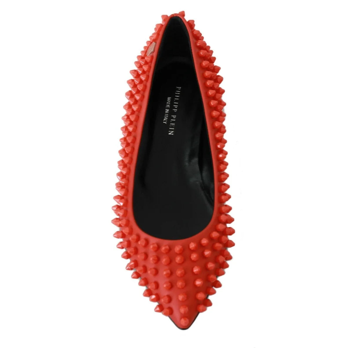 Vibrant Orange Leather Philipp Plein Pointed Ballerina Flats