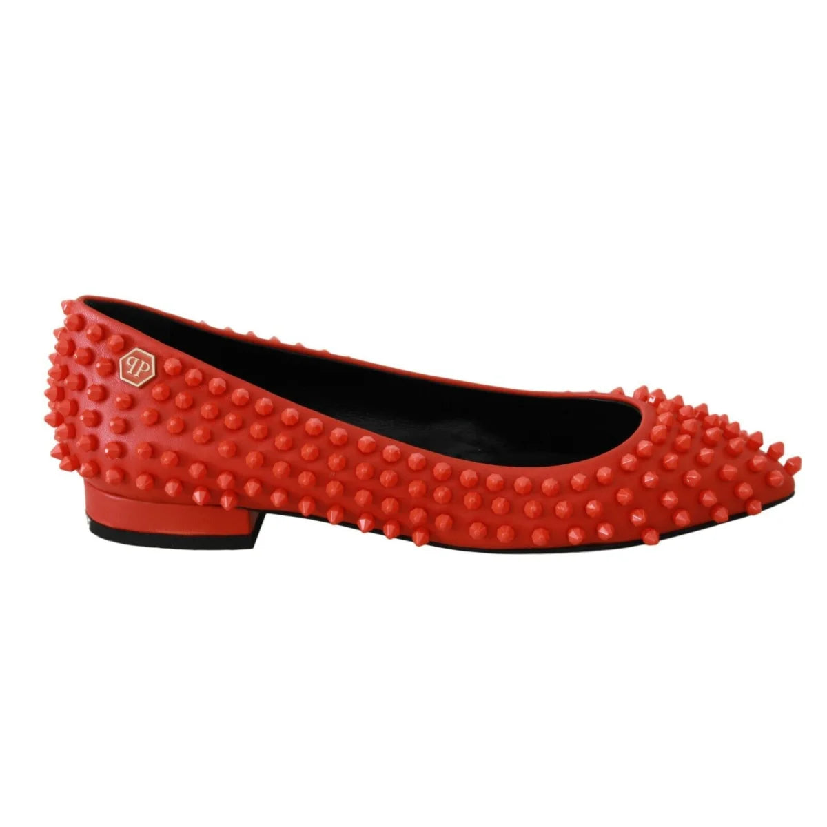 Vibrant Orange Leather Philipp Plein Pointed Ballerina Flats