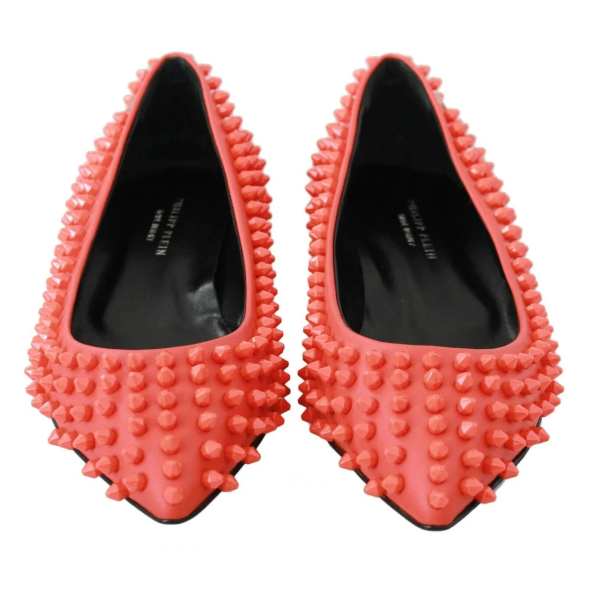 Vibrant Orange Leather Philipp Plein Pointed Ballerina Flats