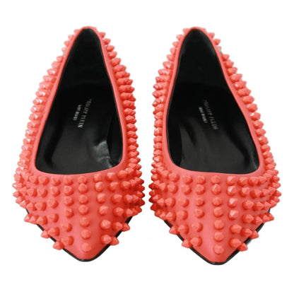 Vibrant Orange Leather Philipp Plein Pointed Ballerina Flats