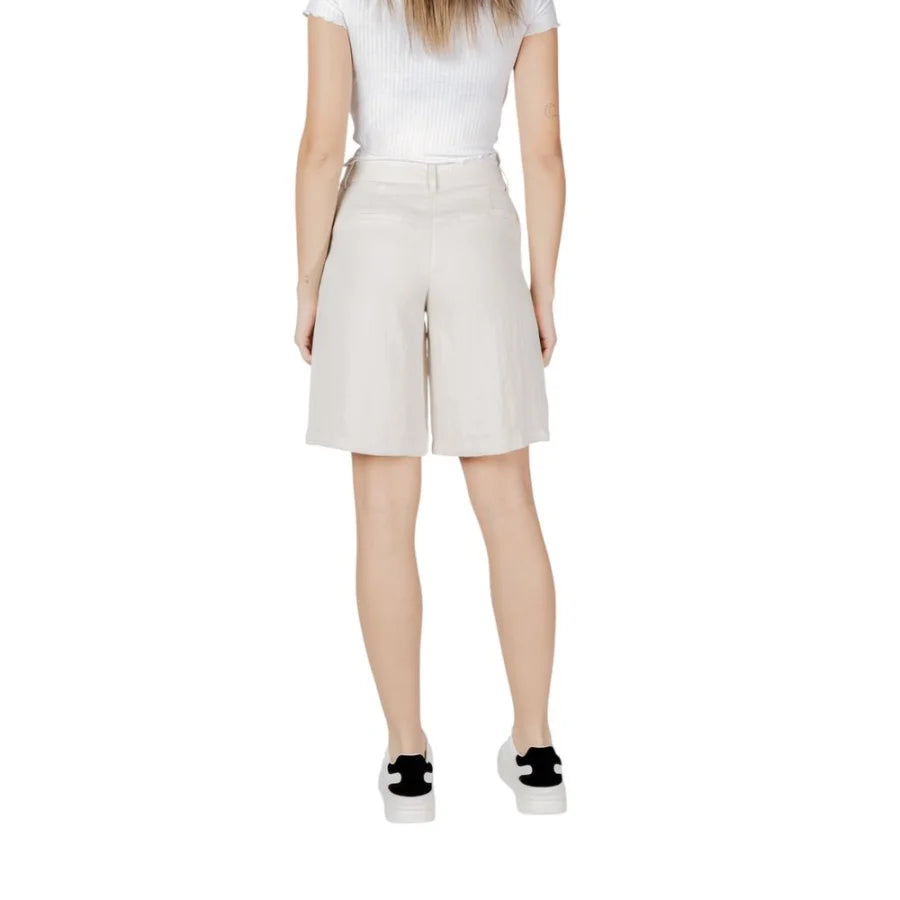 Vila Clothes Beige Viscose Bermuda Shorts