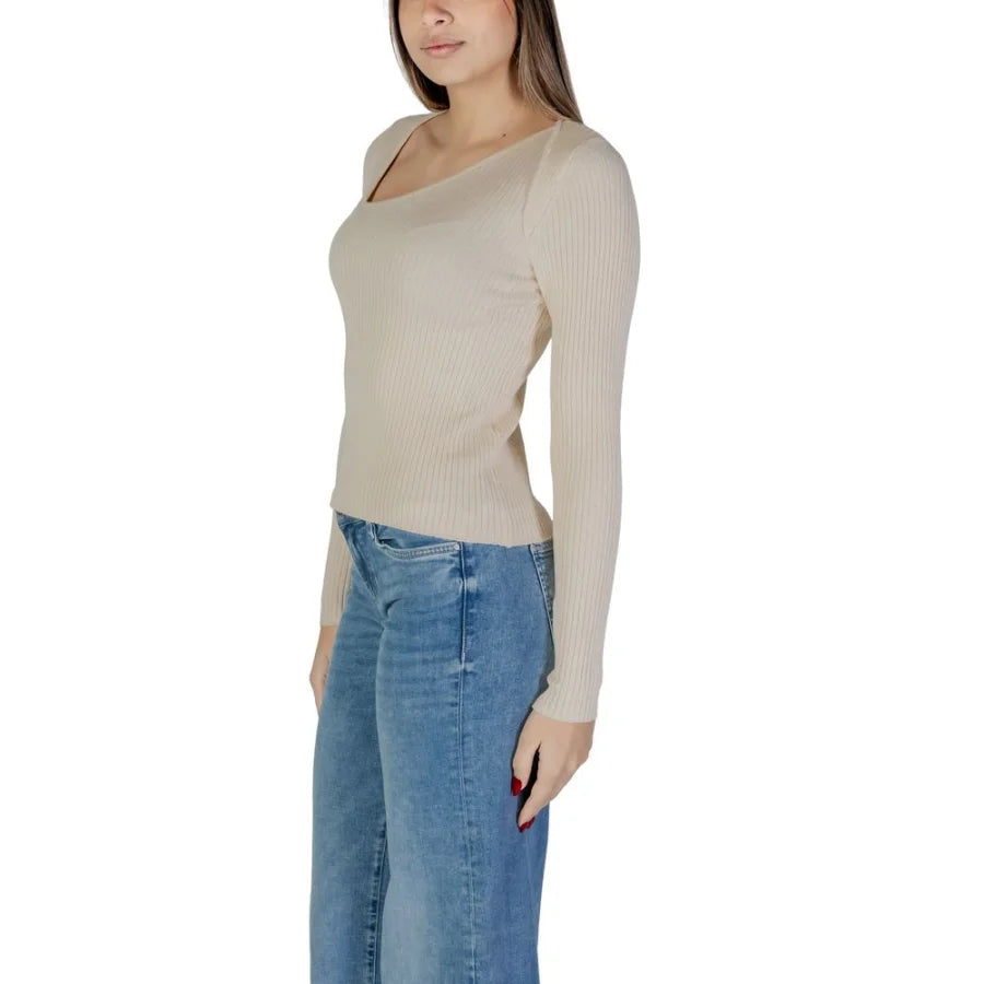 Vila Clothes Beige Viscose Sweatshirt