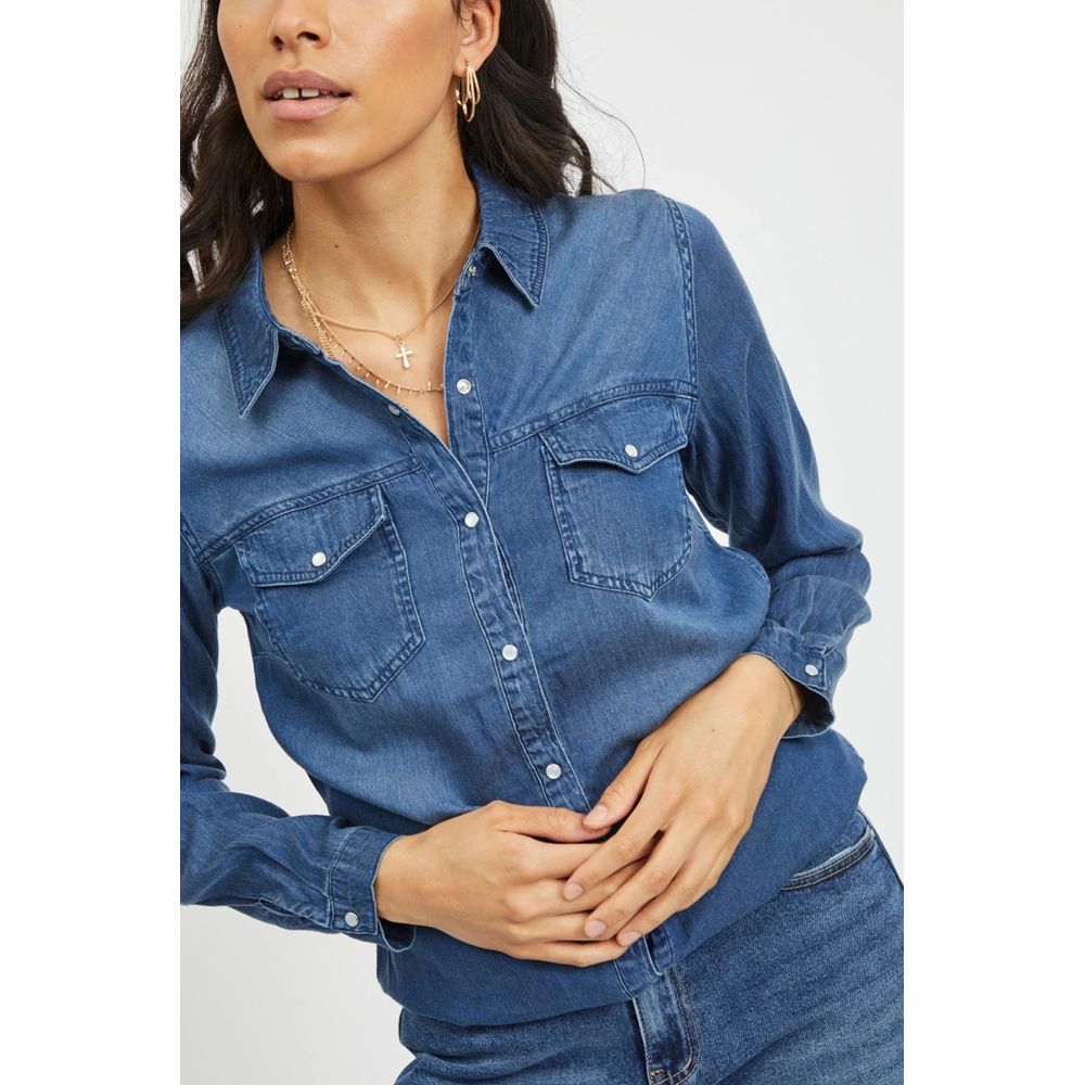 Vila Clothes Shirts - Women’s Blue Cotton Blouse