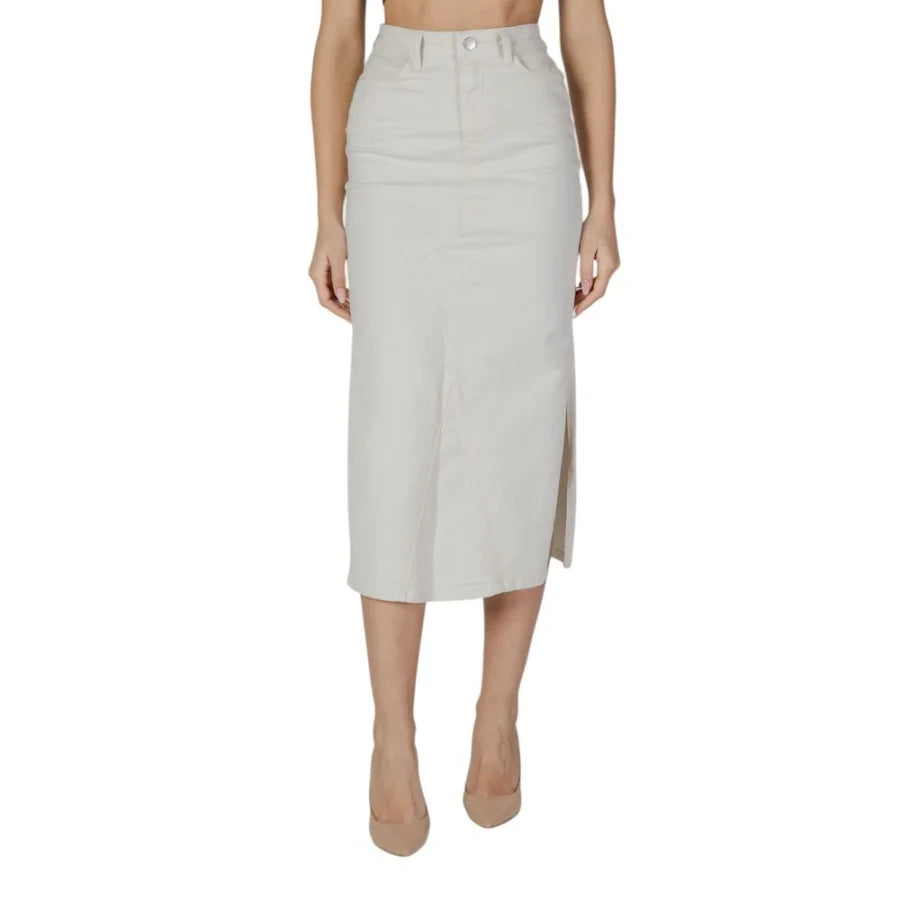 Vila Clothes Cream Cotton Long Skirt