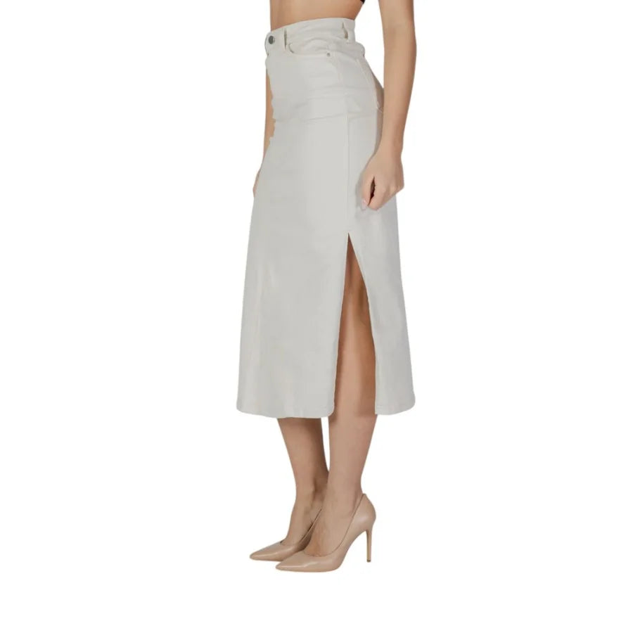 Vila Clothes Cream Cotton Long Skirt