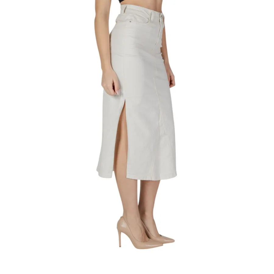 Vila Clothes Cream Cotton Long Skirt