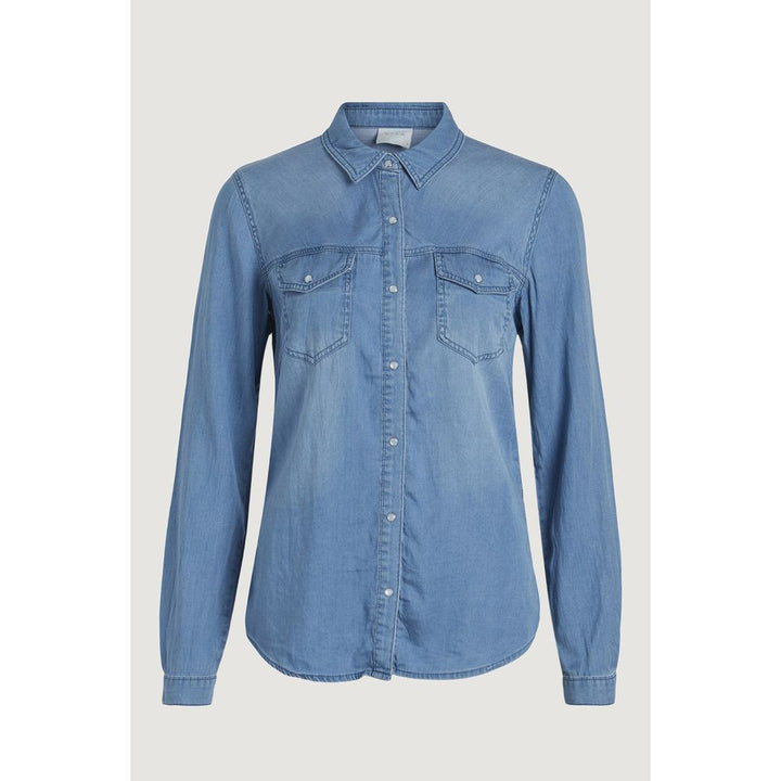 Vila Clothes Shirts - Women’s Light Blue Cotton Blouse