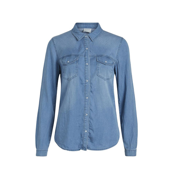 Vila Clothes Shirts - Women’s Light Blue Cotton Blouse