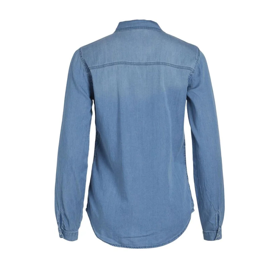 Vila Clothes Light Blue Cotton Blouse