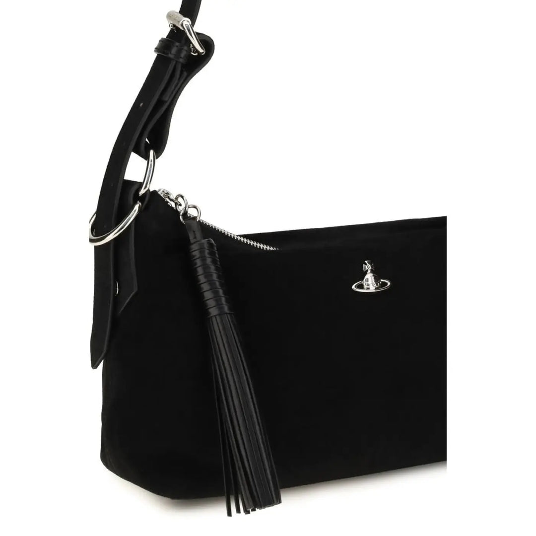 Vivienne Westwood Black Suede Leather Shoulder Bag