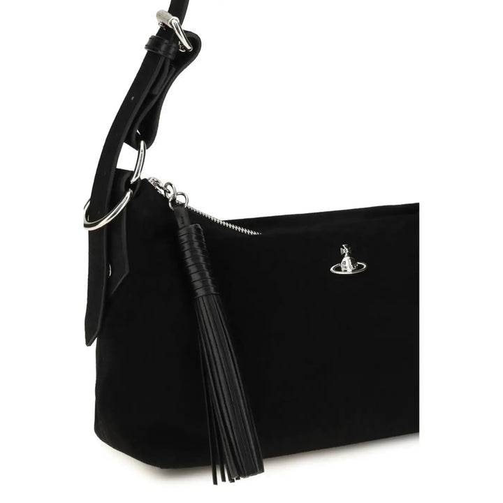 Vivienne Westwood Black Suede Leather Shoulder Bag