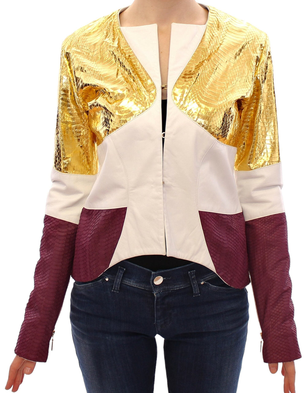 Vladimiro Gioia Coats &amp; Jackets - White Gold Purple Leather Jacket