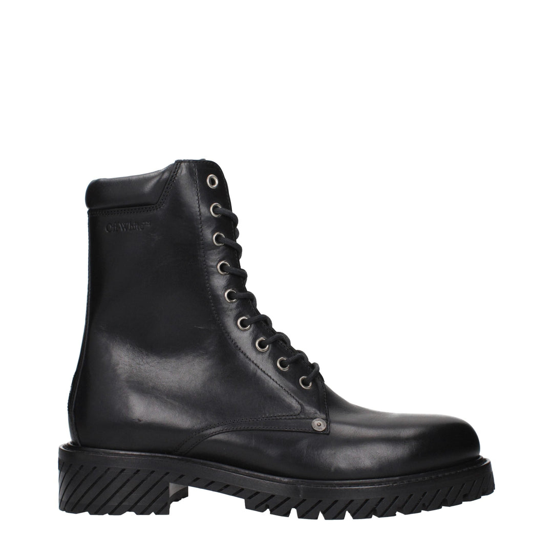 Off-white Black Leather Ankle Boots