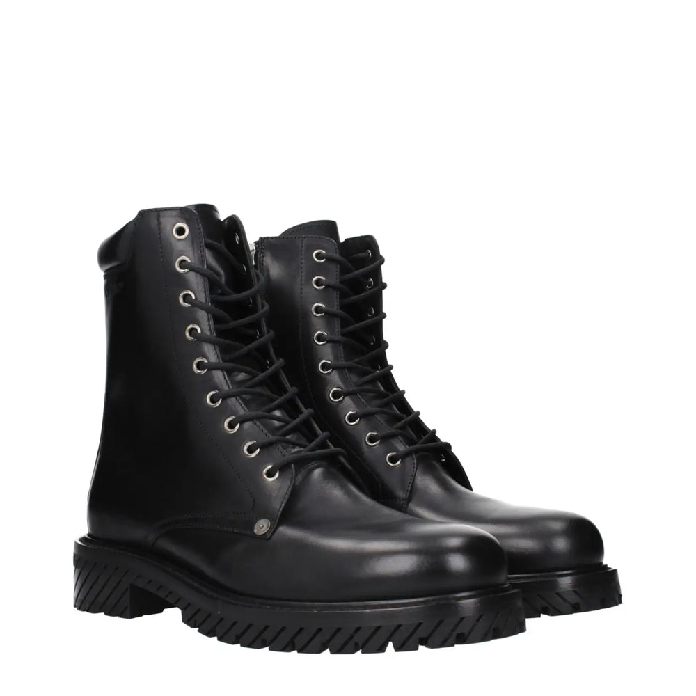 Off-white Black Leather Ankle Boots