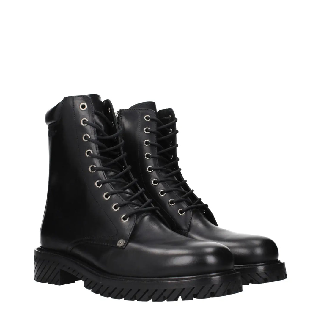 Off-white Black Leather Ankle Boots