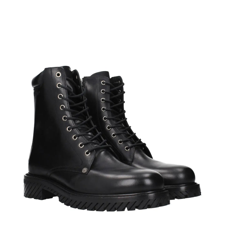 Off-white Black Leather Ankle Boots