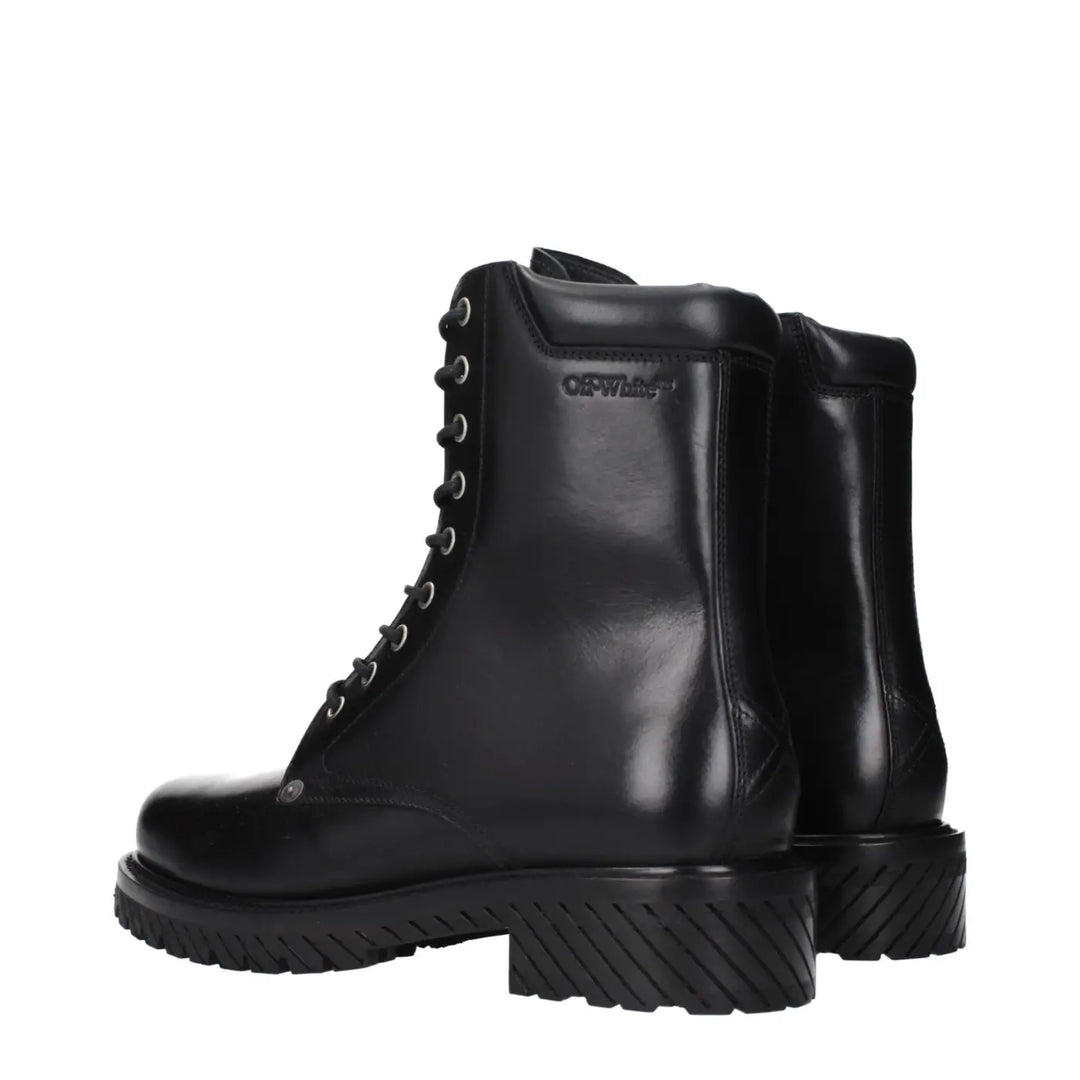 Off-white Black Leather Ankle Boots