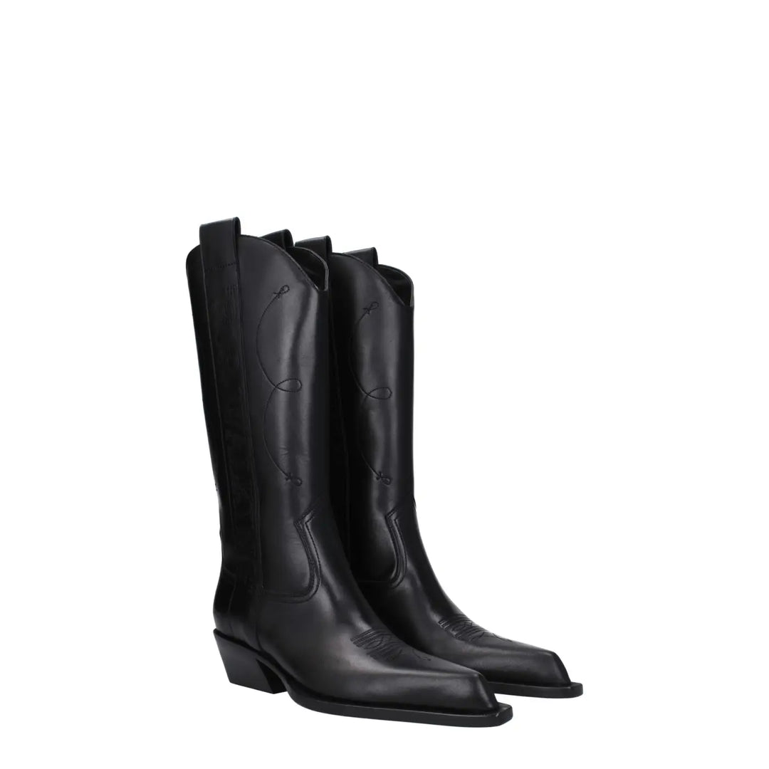 Off-White Black Leather High Heel Boots