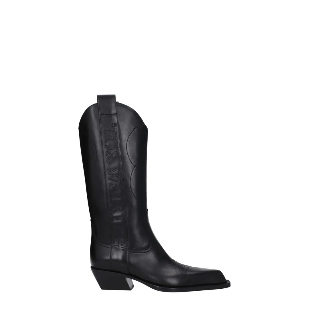 Off-White Black Leather High Heel Boots