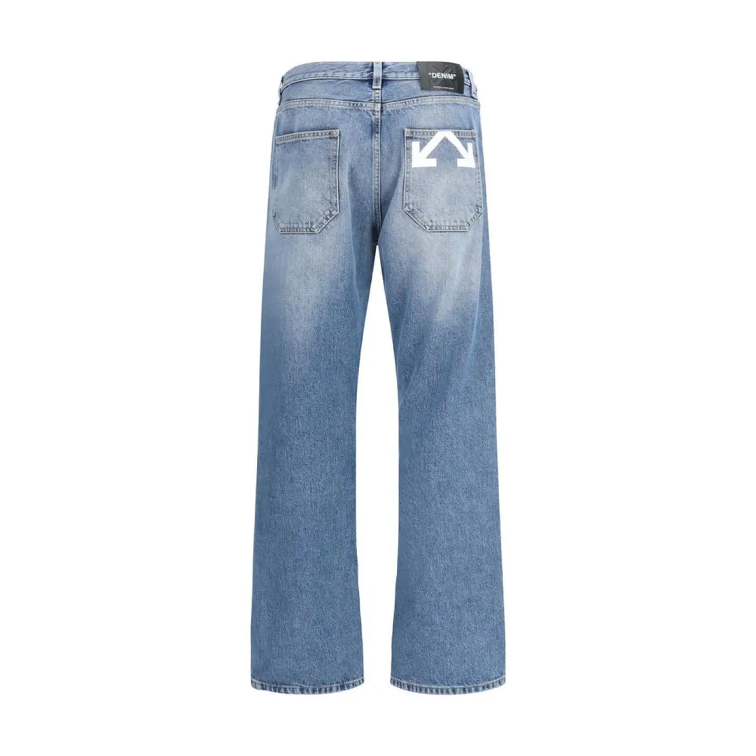 Off-white Blue Cotton Relaxed Fit Jeans