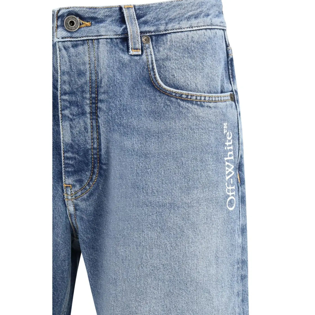 Off-white Blue Cotton Relaxed Fit Jeans
