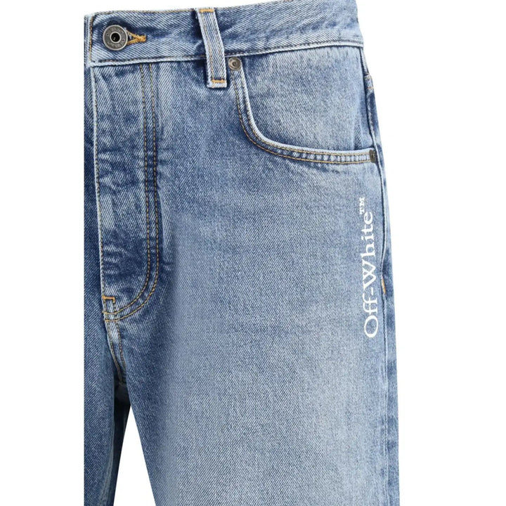 Off-white Blue Cotton Relaxed Fit Jeans