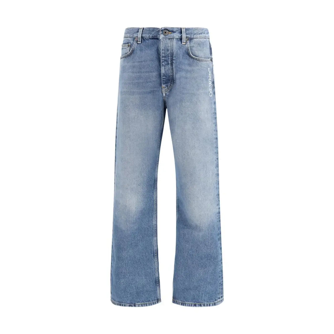 Off-white Blue Cotton Relaxed Fit Jeans