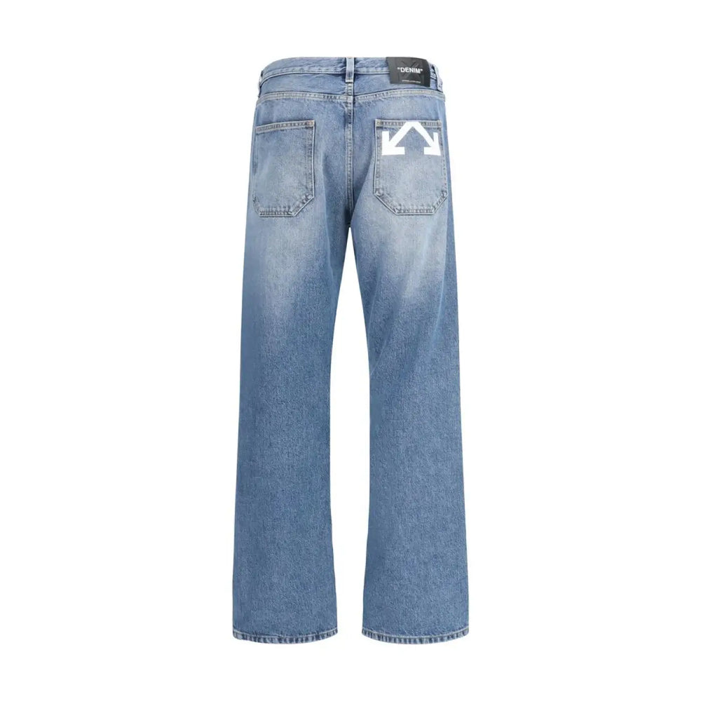 Off-white Blue Cotton Relaxed Fit Jeans