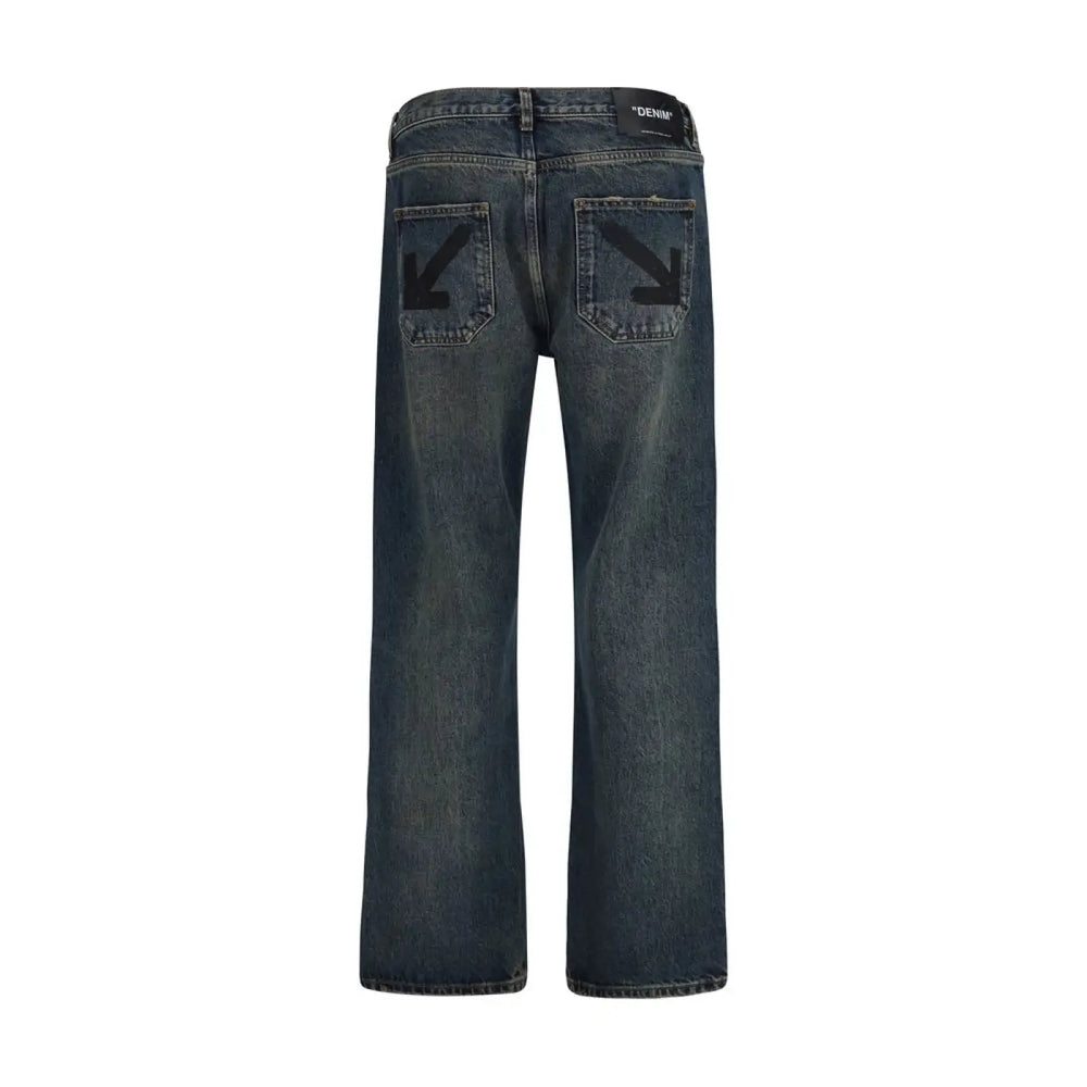 Off-white Blue Cotton Straight-leg Jeans