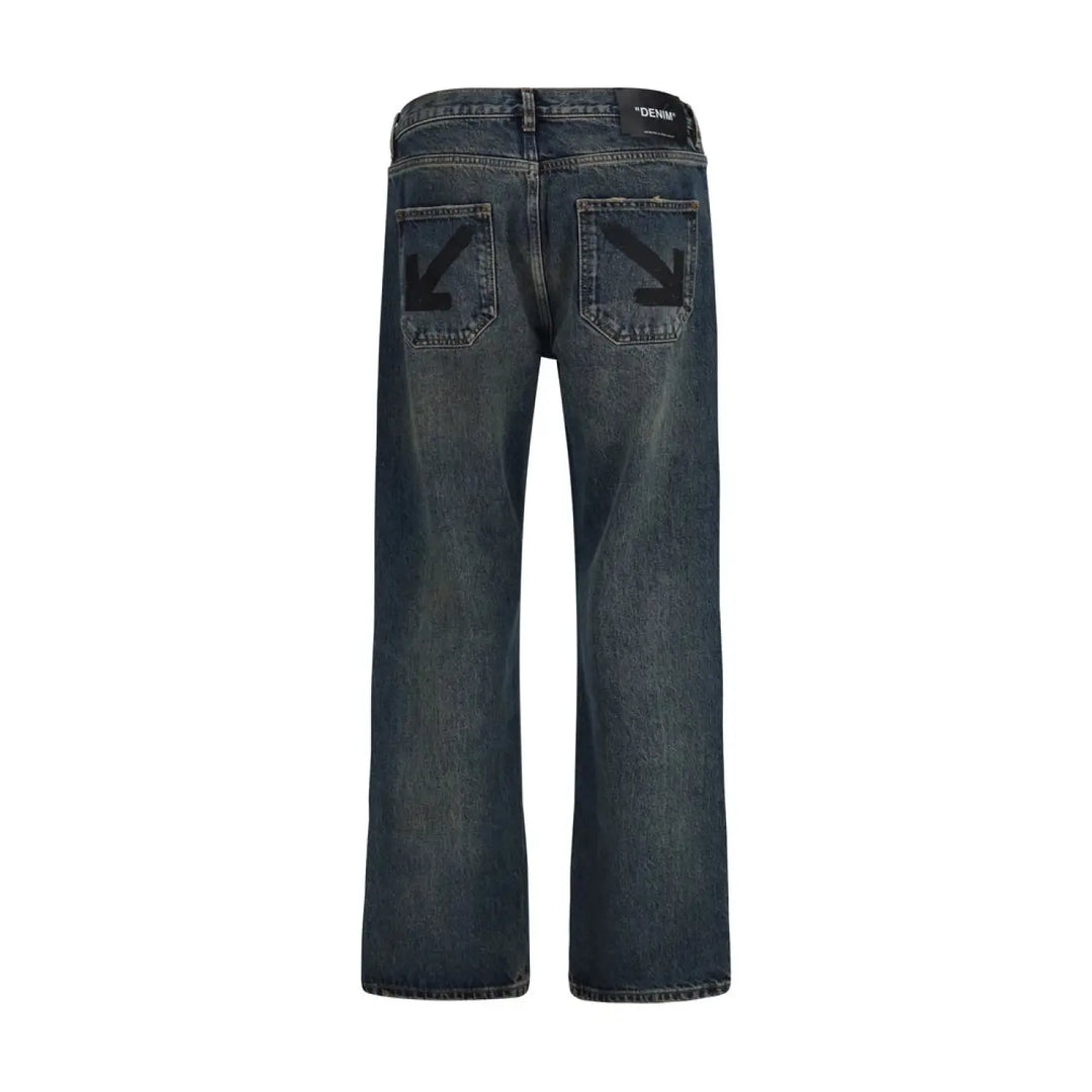 Off-white Blue Cotton Straight-leg Jeans