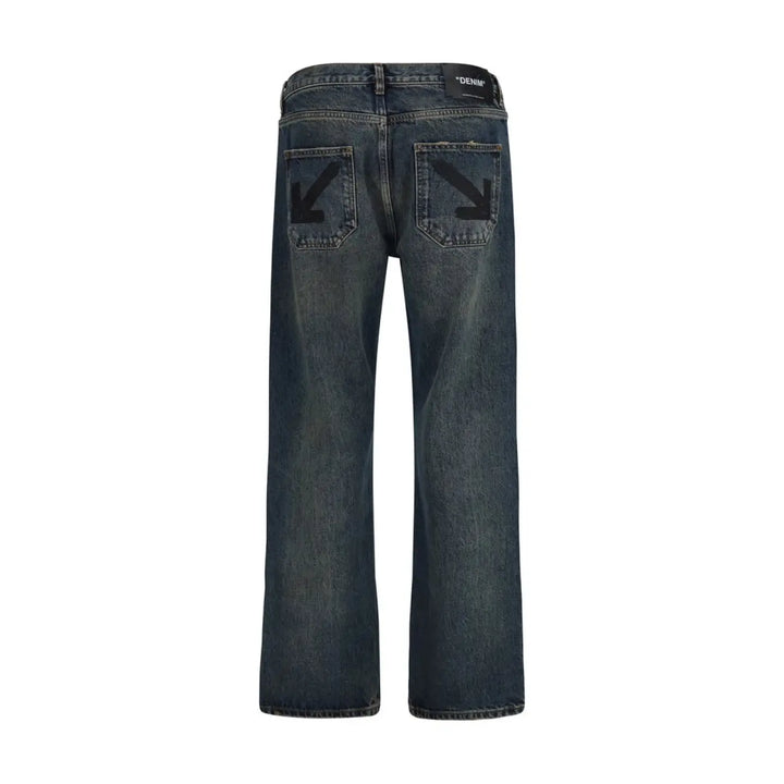 Off-white Blue Cotton Straight-leg Jeans