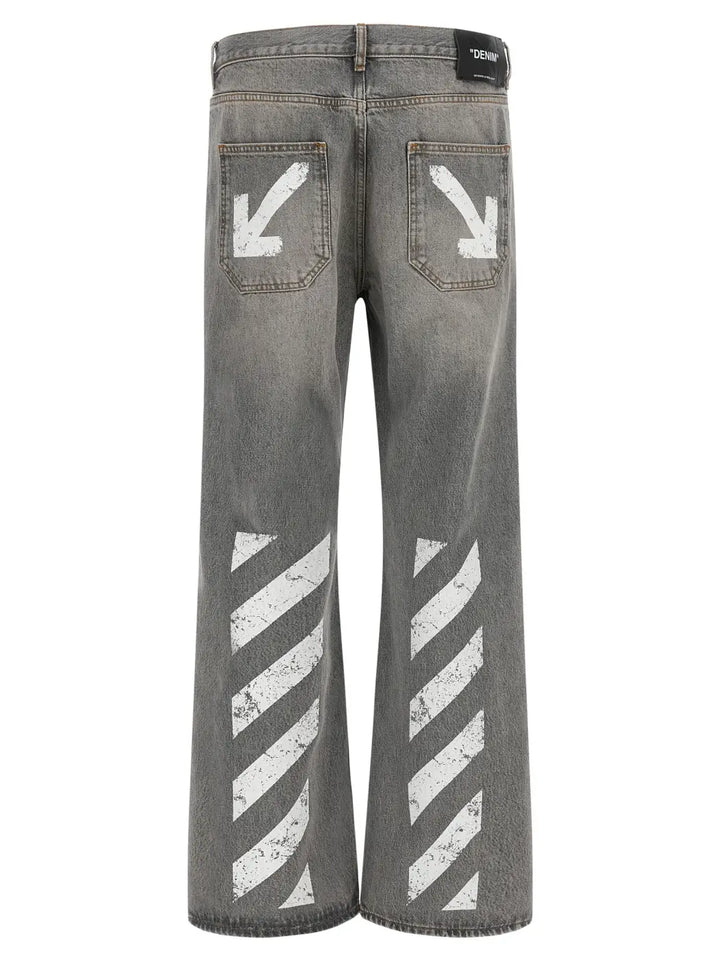 Off-white Gray Cotton Relaxed Fit Jeans
