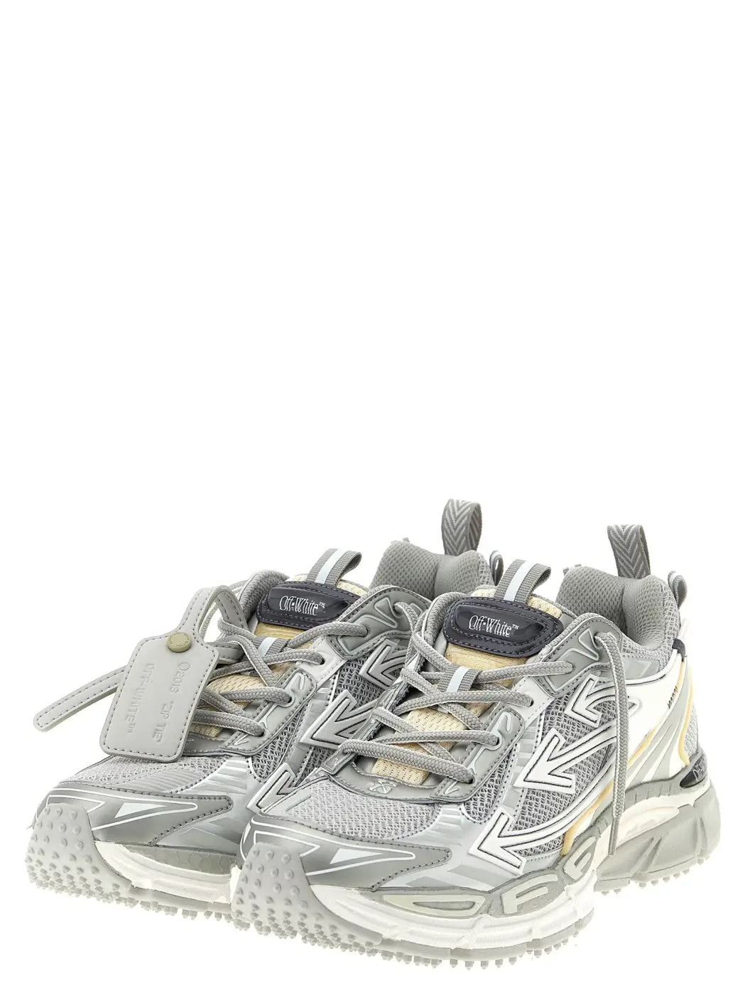 Off-white Silver Polyester Athletic Sneakers