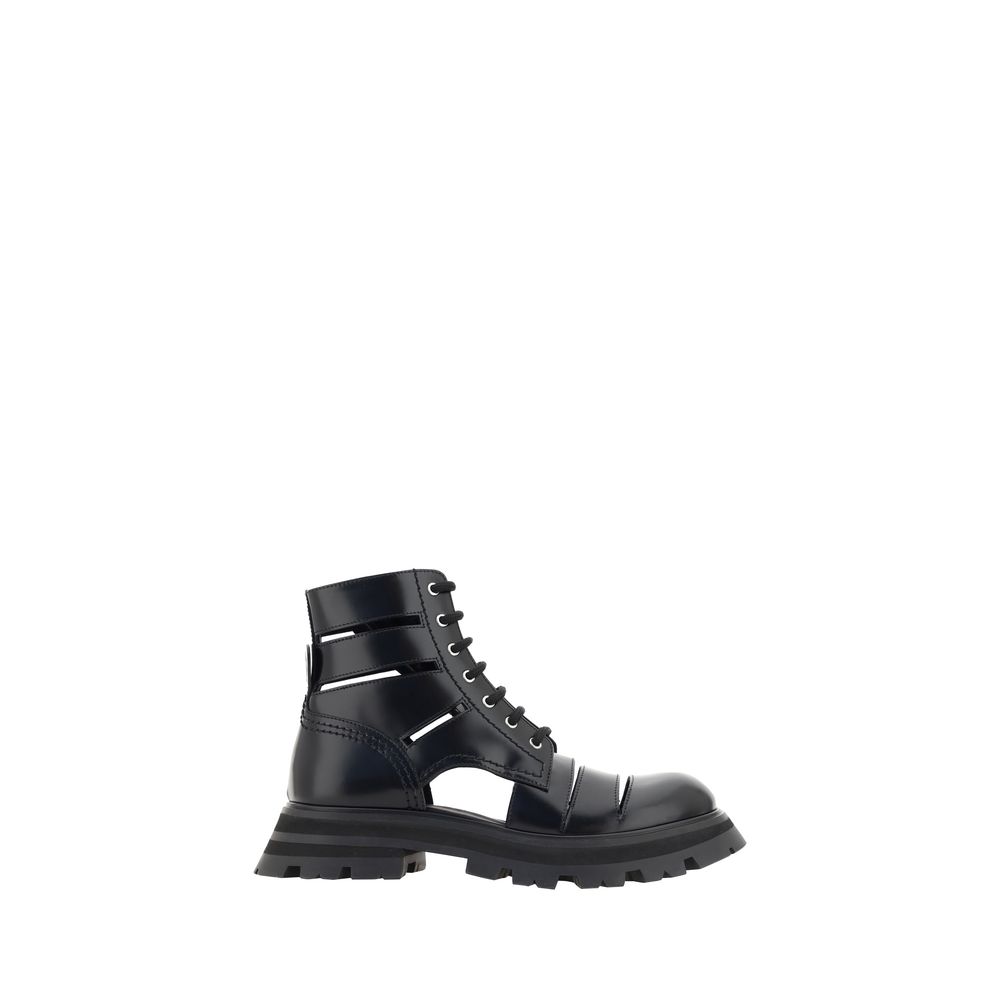 Women’s Alexander Mcqueen Black Calf Leather Bos Taurus Lace-up Boots