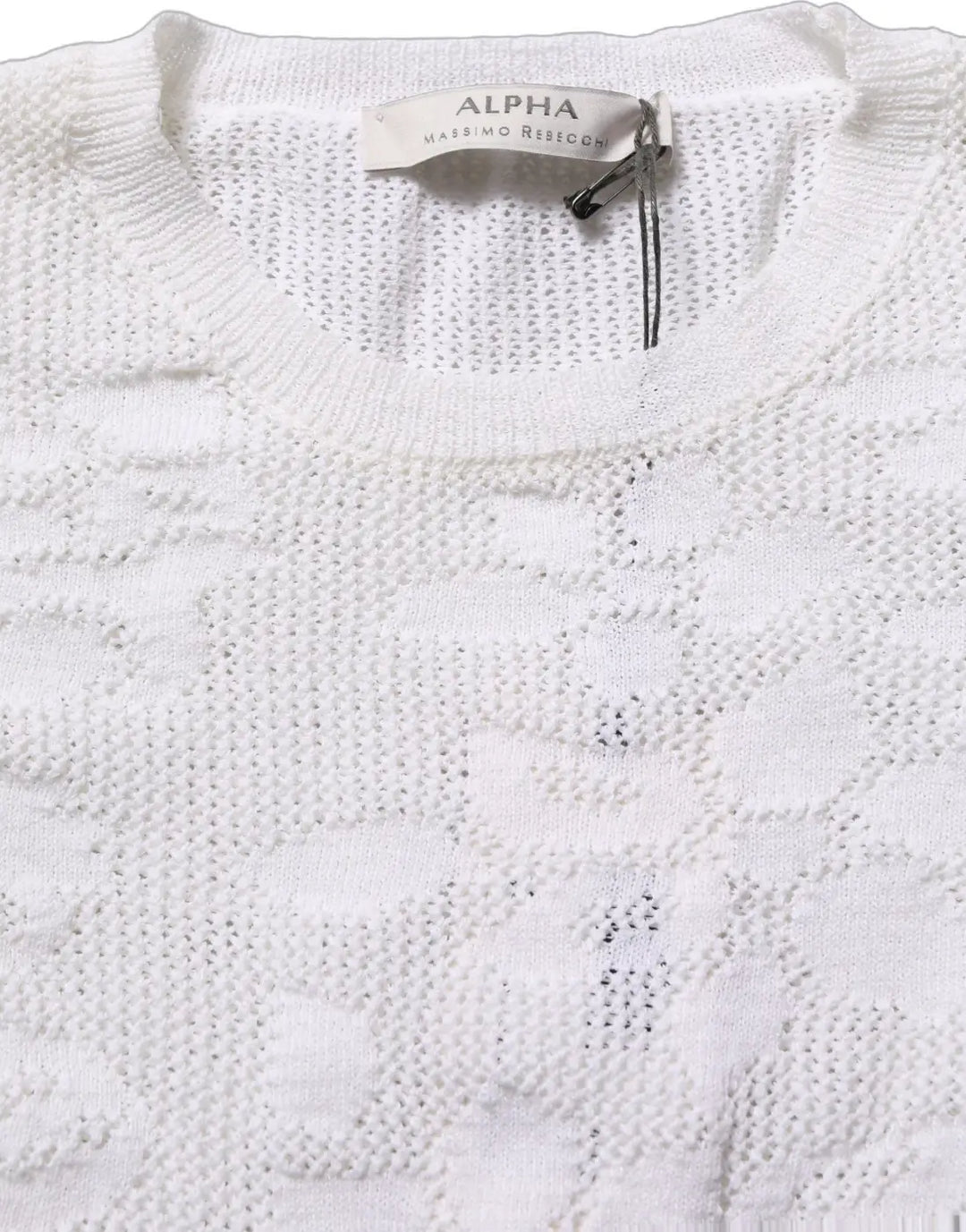Women’s Alpha Studio White Floral Lace Knit Fabric Short Sleeves Blouse Top