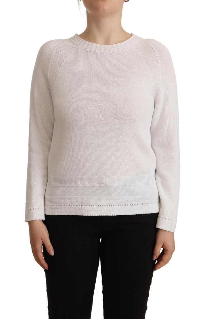 Women’s Alpha Studio White Long Sleeves Crewneck Pullover Sweater
