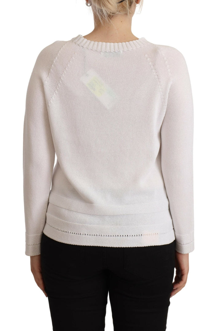 Women’s Alpha Studio White Long Sleeves Crewneck Pullover Sweater