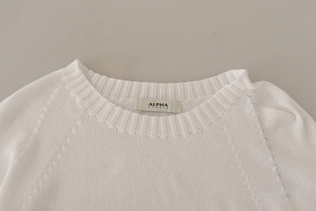 Women’s Alpha Studio White Long Sleeves Crewneck Pullover Sweater