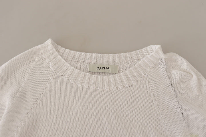 Women’s Alpha Studio White Long Sleeves Crewneck Pullover Sweater