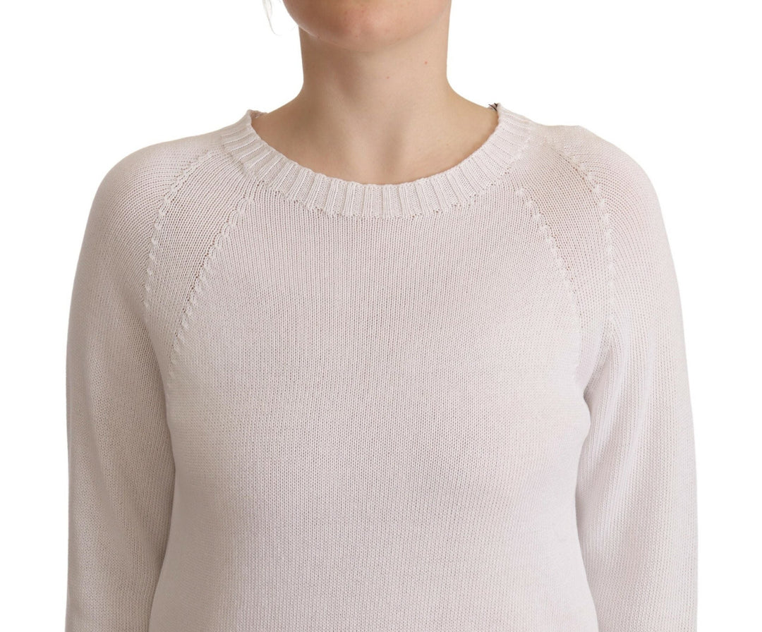 Women’s Alpha Studio White Long Sleeves Crewneck Pullover Sweater