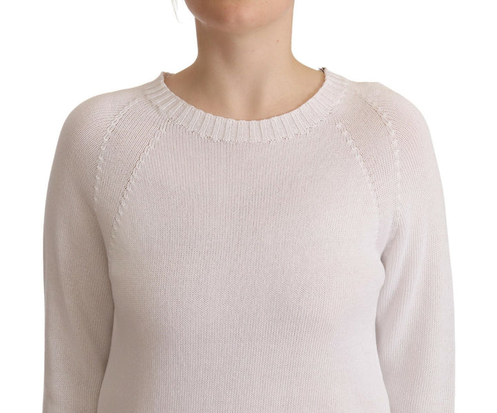 Women’s Alpha Studio White Long Sleeves Crewneck Pullover Sweater
