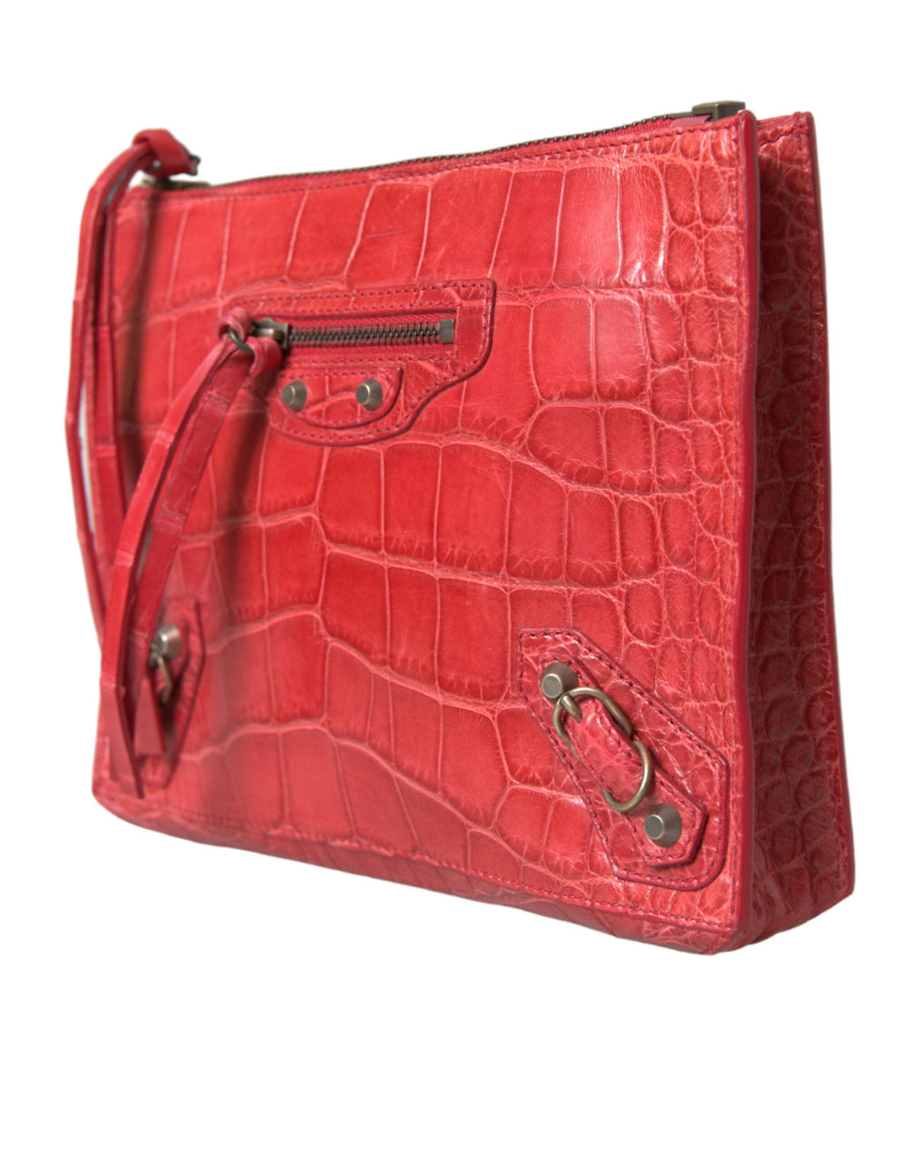 Women’s Balenciaga Red Exotic Skin Leather Classic Pouch Purse Wristlet Bag