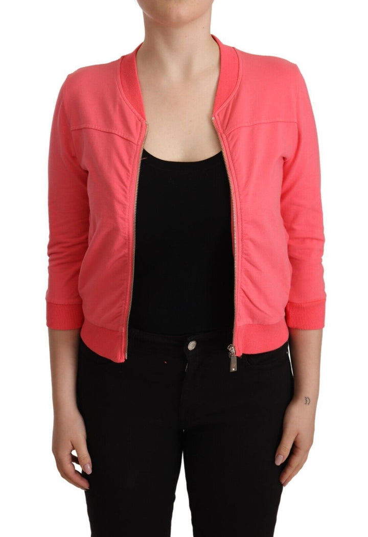 Women’s Blumarine Pink 3/4 Sleeve Zip Embellished Sweater