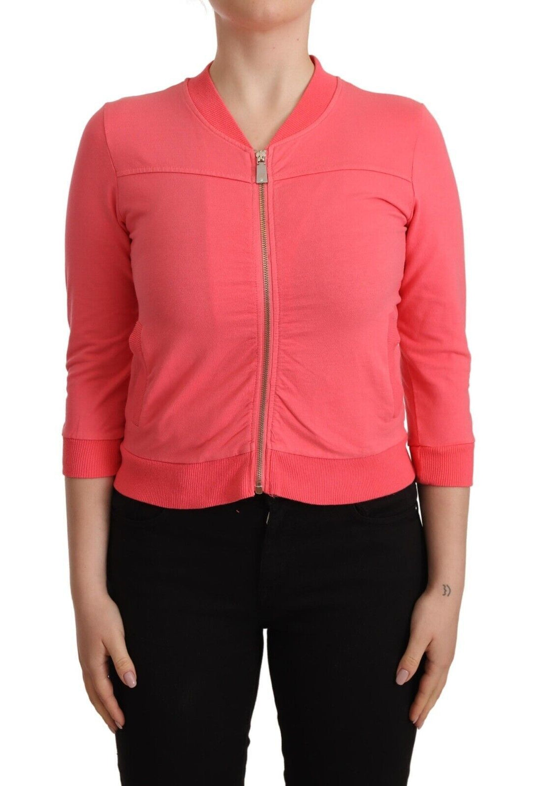 Women’s Blumarine Pink 3/4 Sleeve Zip Embellished Sweater