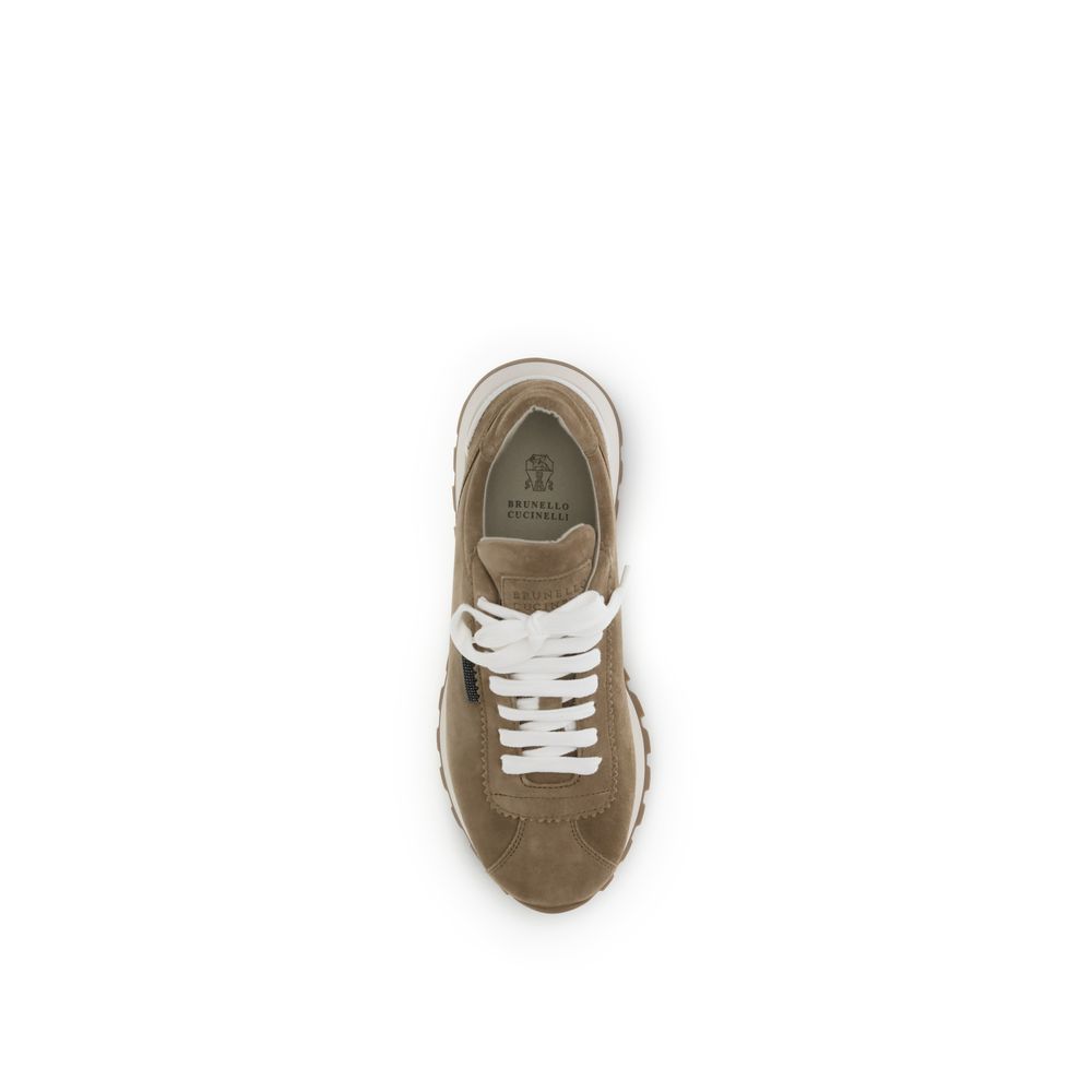 Women’s Brunello Cucinelli Beige Calf Leather Bos Taurus Platform Sneakers
