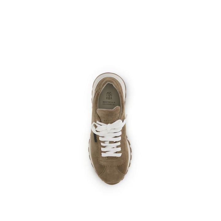 Women’s Brunello Cucinelli Beige Calf Leather Bos Taurus Platform Sneakers