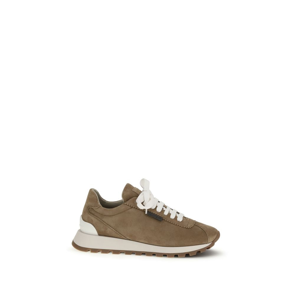 Women’s Brunello Cucinelli Beige Calf Leather Bos Taurus Platform Sneakers