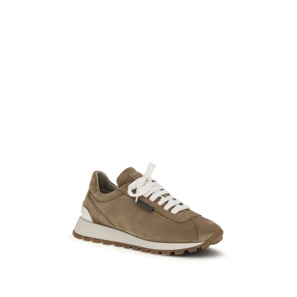 Women’s Brunello Cucinelli Beige Calf Leather Bos Taurus Platform Sneakers